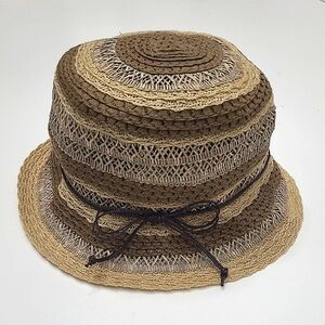 Mossimo Toyo Cloche Bucket Hat Boho Braided Striped Bow Swirl Bohemian Straw NWT